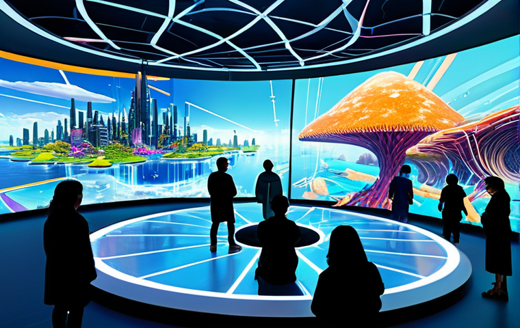 **
A diverse group of people are gathered in a vibrant, futuristic metaverse space, fully clothed in stylish and modest digital avatars. They are interacting and collaborating on various creative projects displayed on large virtual screens. Background shows a dynamic cityscape of floating islands and interconnected digital structures. Safe for work, appropriate content, perfect anatomy, natural proportions, professional digital art, family-friendly.
**