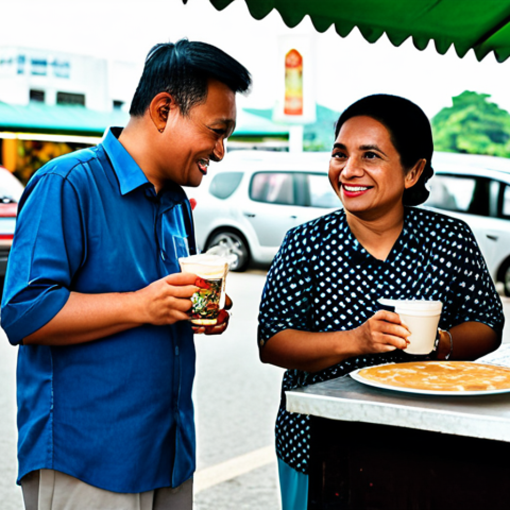 Modern Malaysian Family Scene**

"A heartwarming portrait of a modern Malaysian family (mother, father, child) at a mamak stall, enjoying teh tarik and roti canai, fully clothed in batik and modest clothing, appropriate attire, safe for work, perfect anatomy, natural pose, professional family photography, bright daytime lighting, busy street background with Proton cars."

**