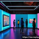 Home 18 메타버스와 사회적 자원 관리 - A vibrant virtual community art exhibition set in a futuristic metaverse space in Kuala Lumpur, feat...