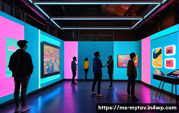 메타버스와 사회적 자원 관리 - A vibrant virtual community art exhibition set in a futuristic metaverse space in Kuala Lumpur, feat...