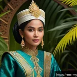 Home 21 가상 현실에서의 사회적 상징과 의미 - A detailed digital avatar dressed in traditional Malay attire, featuring a vibrant songket fabric wi...